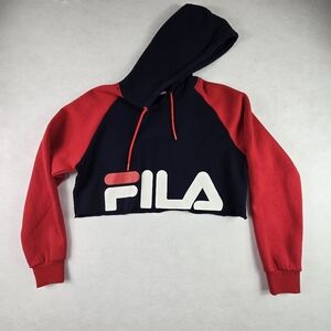 Fila Red and Navy Cropped Hoodie